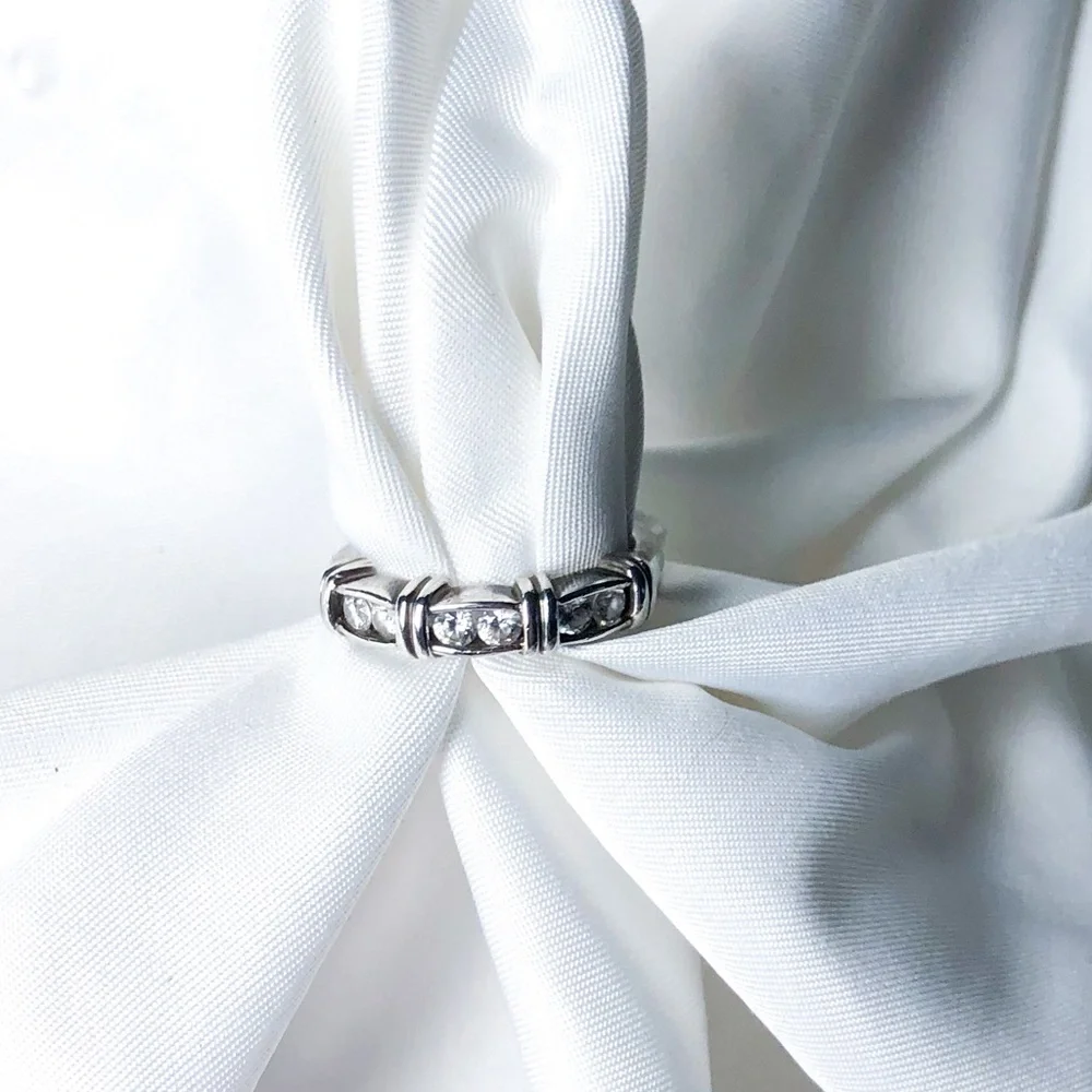Vintage diamonique six stone sterling silver ring